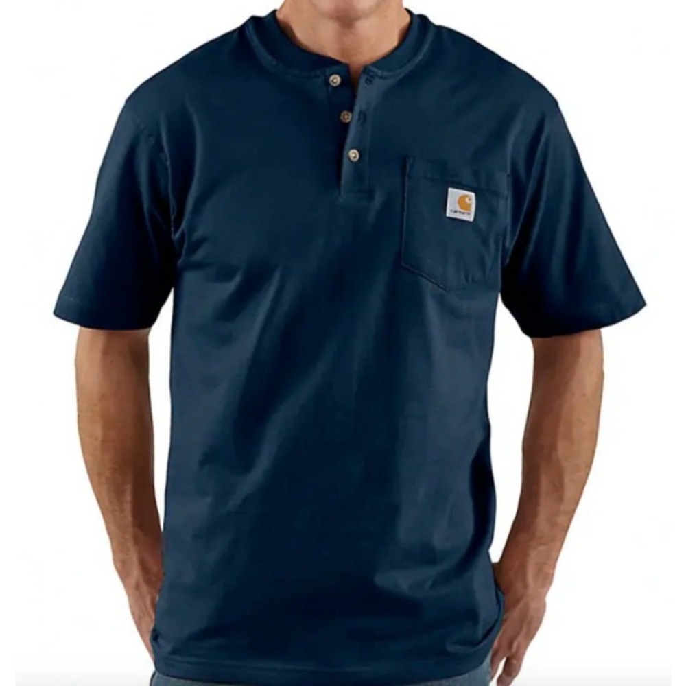 Carhartt K84 Workwear Henley Pocket T-Shirt Mens Size 2XL Navy Blue Short Sleeve